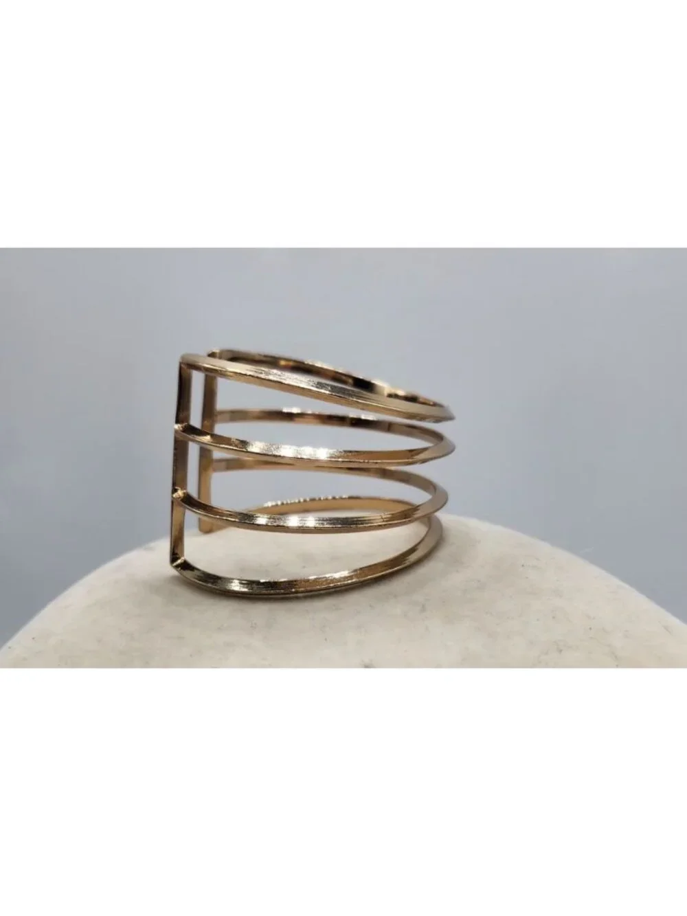 Gold-Tone Open Cuff Bracelet With Modern Multi-Band Design